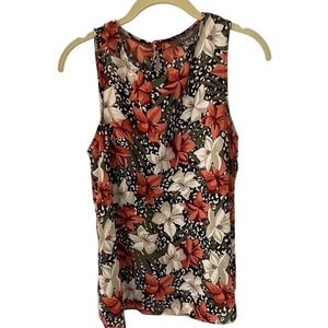 Primark crepe orange‎ black floral sleeveless Blouse 12